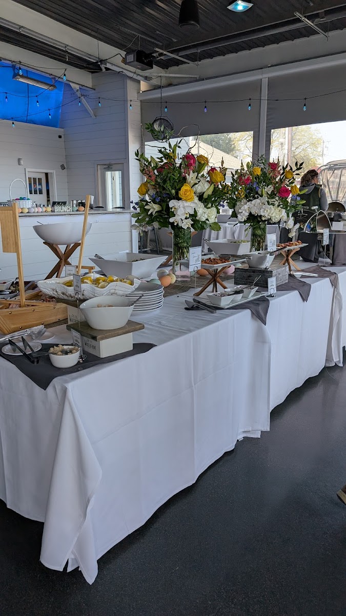 Outdoor waterfront dining patio at On The Waterfront restaurant New London Connecticut